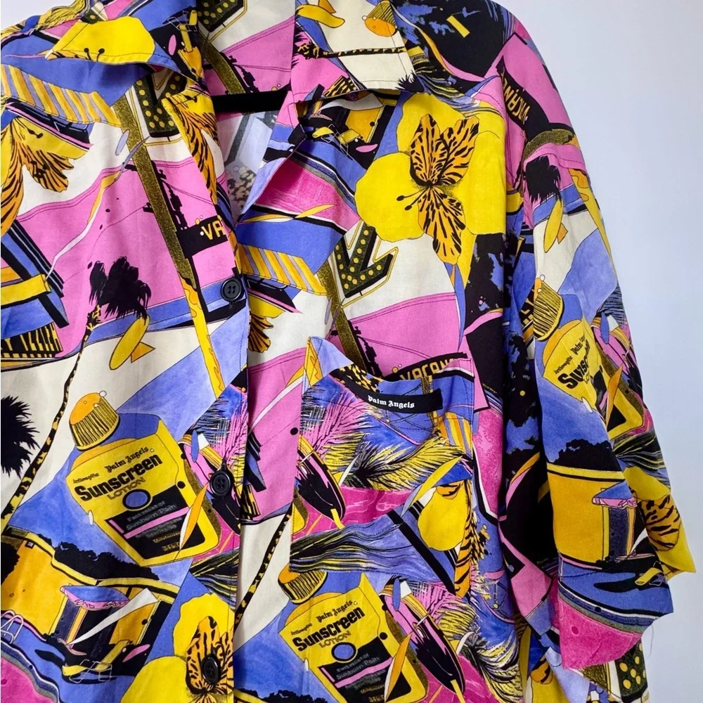 Palm Angels Pink and Yellow Graphic Blouse and Shorts set, size L, made in Italy - Picture 7 of 16